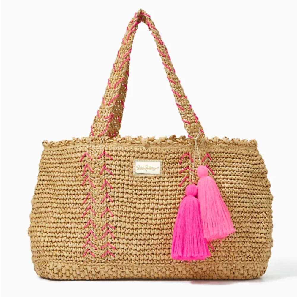 Lilly Pulitzer Nosara Straw Tote Bag with Tassels